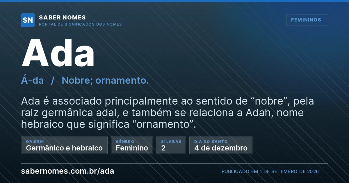 Imagem com o significado do nome Ada