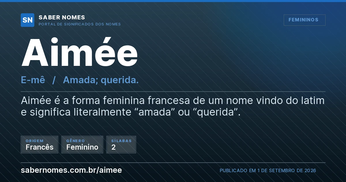 Imagem com o significado do nome Aimée