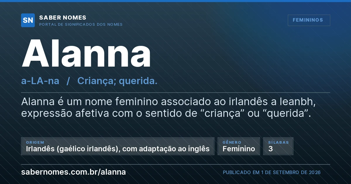 Imagem com o significado do nome Alanna