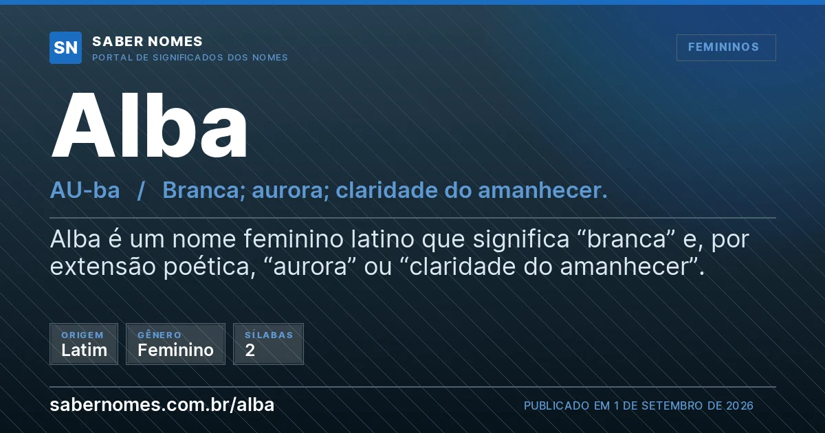 Imagem com o significado do nome Alba