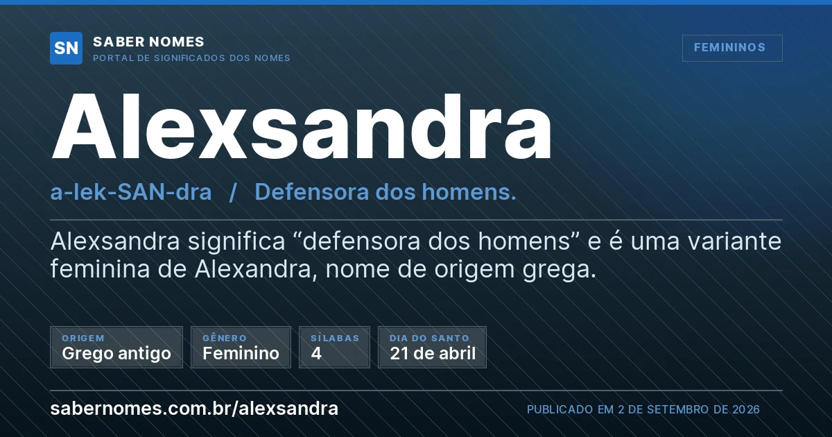 Imagem com o significado do nome Alexsandra