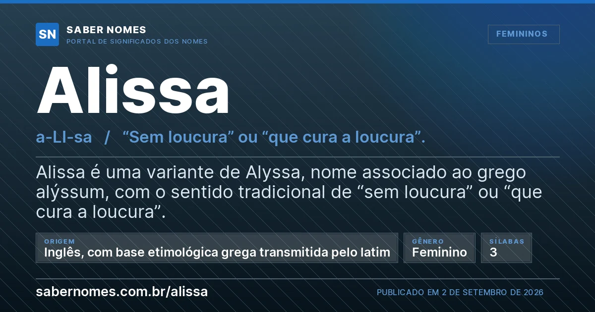 Imagem com o significado do nome Alissa