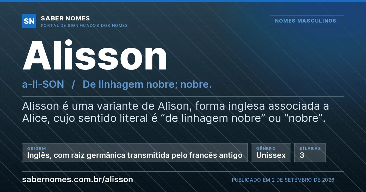 Imagem com o significado do nome Alisson