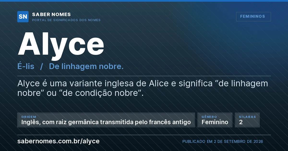 Imagem com o significado do nome Alyce