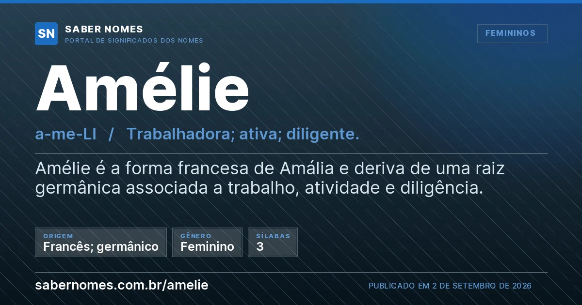 Imagem com o significado do nome Amélie