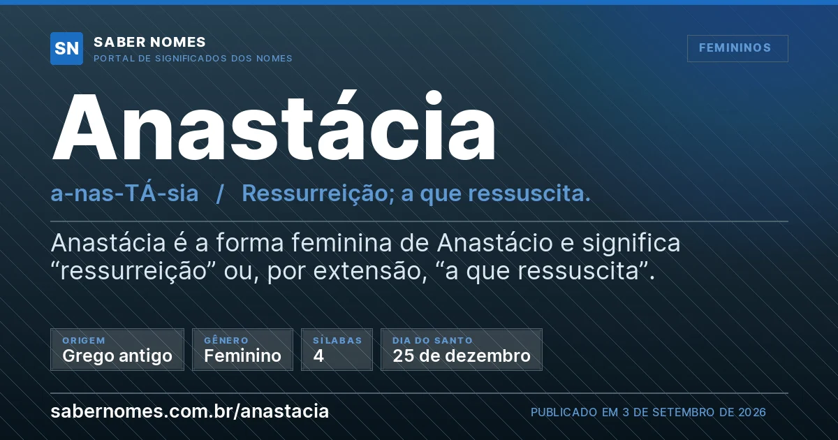 Imagem com o significado do nome Anastácia