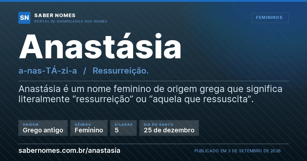 Imagem com o significado do nome Anastásia