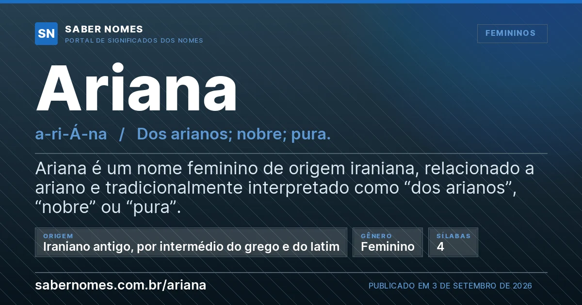 Imagem com o significado do nome Ariana