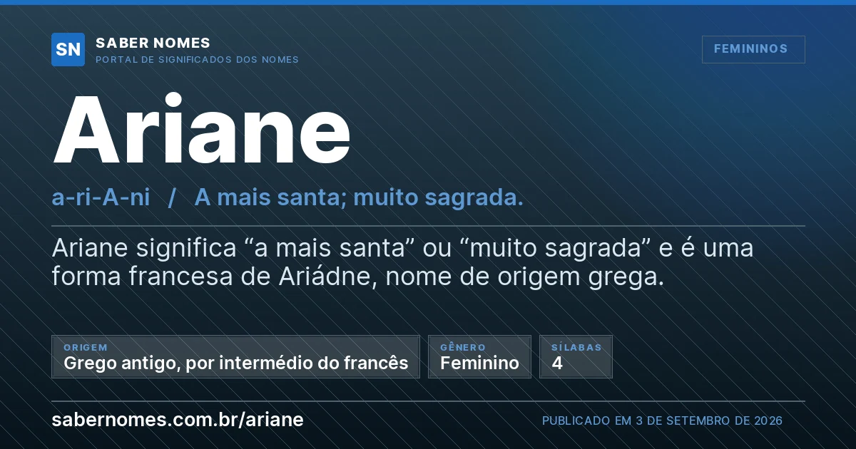Imagem com o significado do nome Ariane