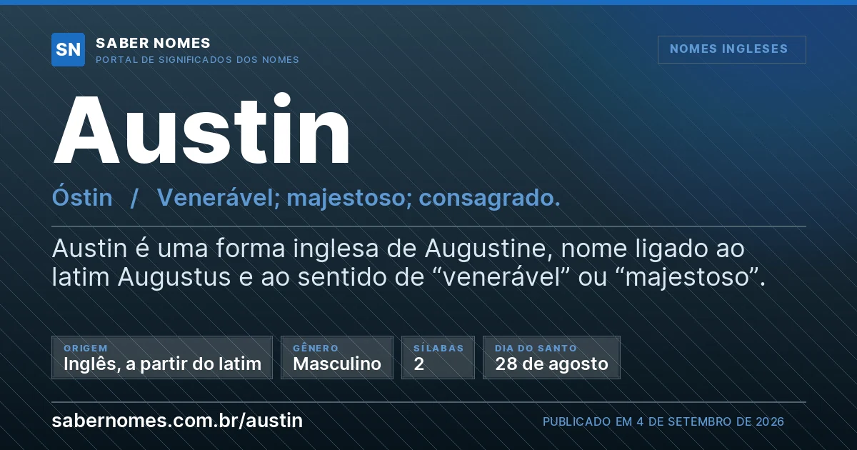 Imagem com o significado do nome Austin