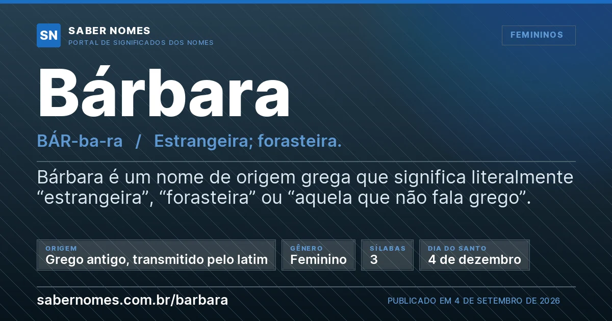Imagem com o significado do nome Bárbara