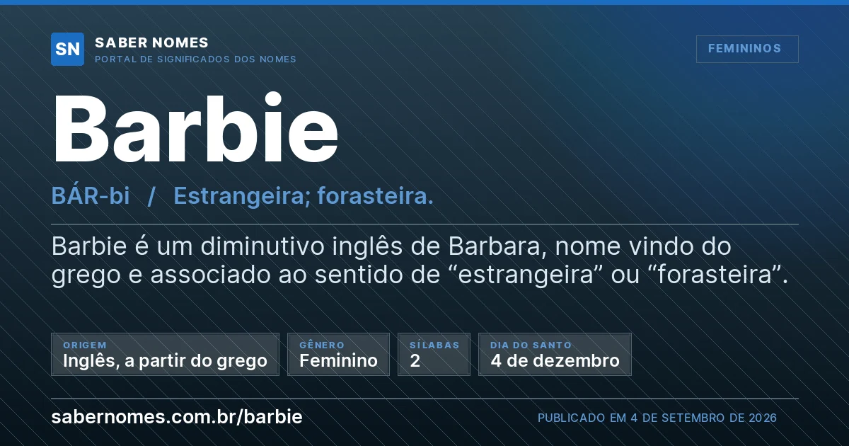Imagem com o significado do nome Barbie