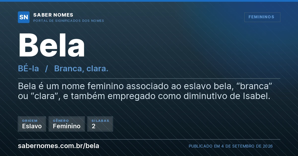 Imagem com o significado do nome Bela