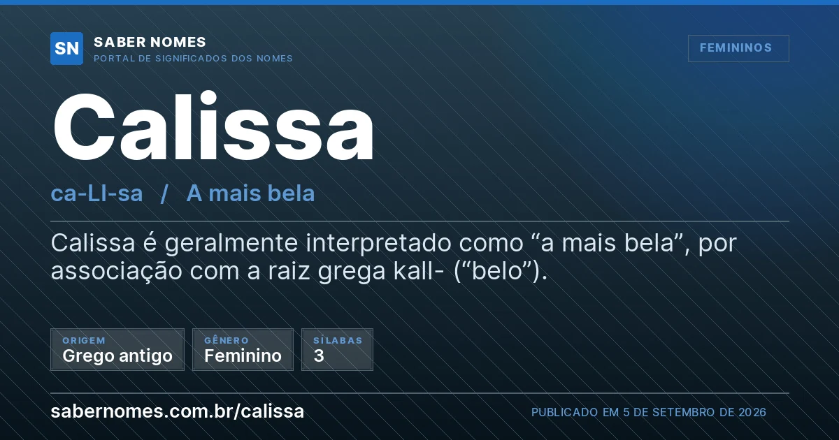 Imagem com o significado do nome Calissa