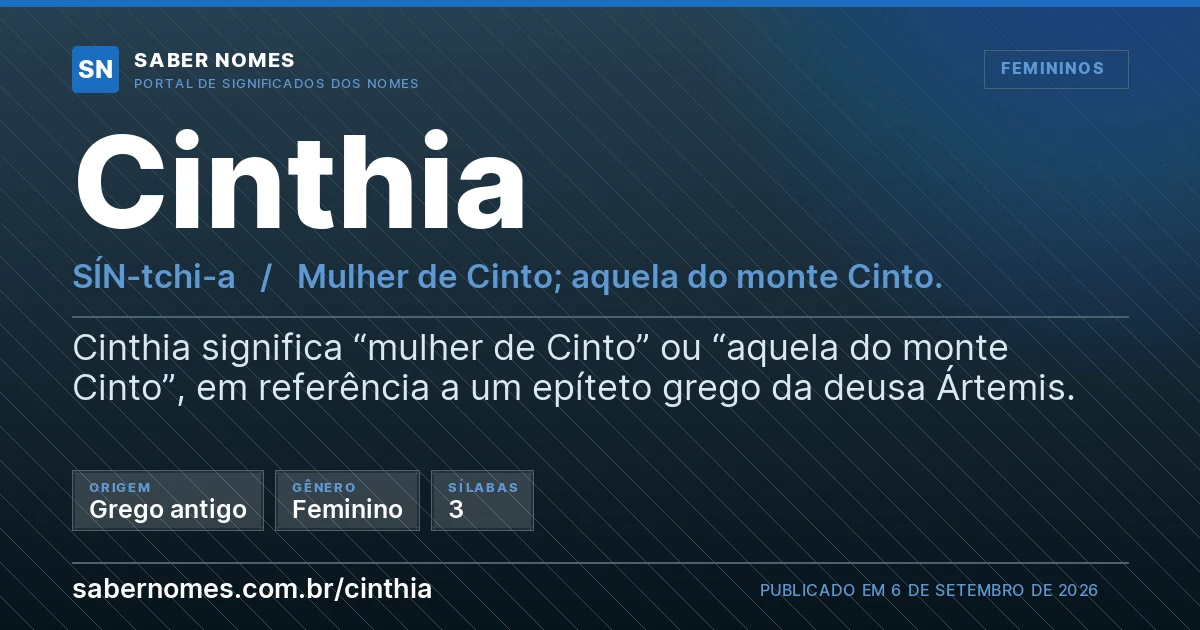 Imagem com o significado do nome Cinthia