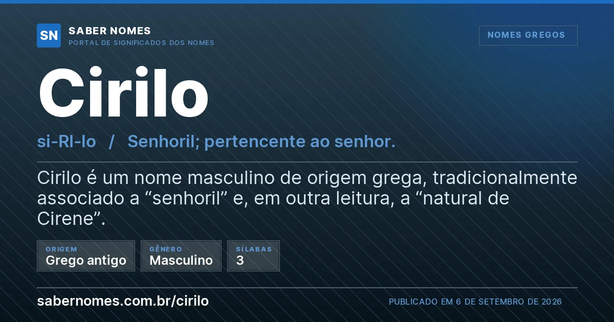 Imagem com o significado do nome Cirilo