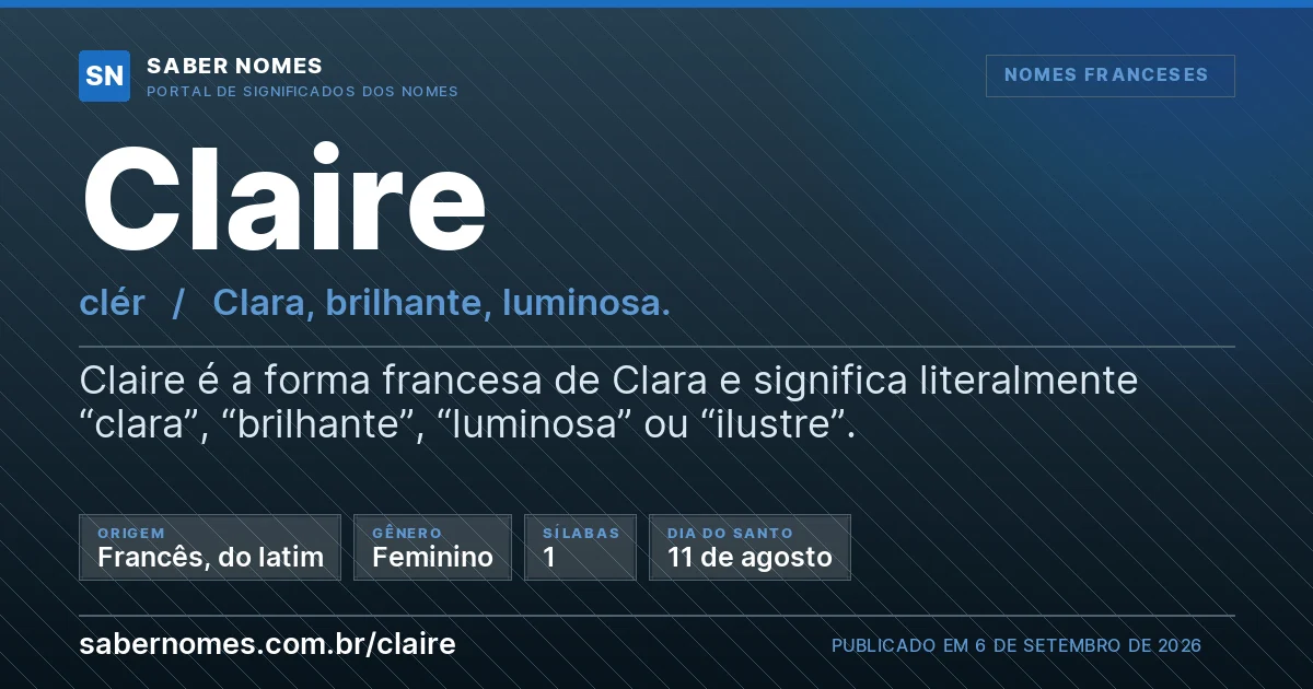 Imagem com o significado do nome Claire