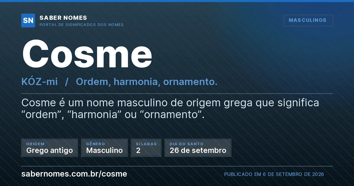 Imagem com o significado do nome Cosme