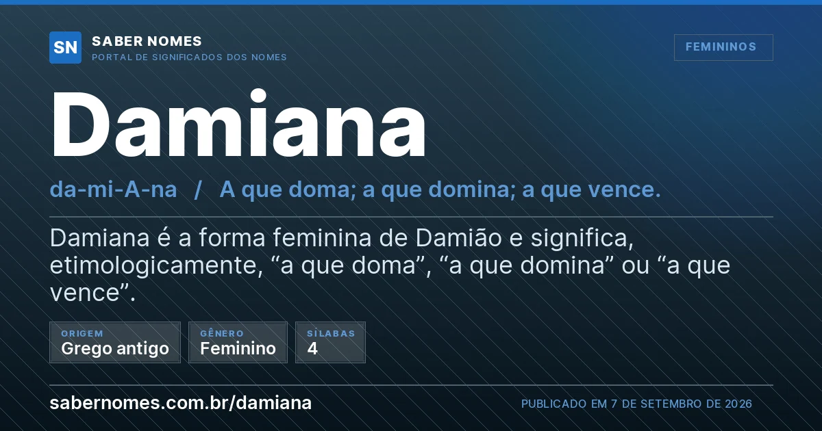Imagem com o significado do nome Damiana