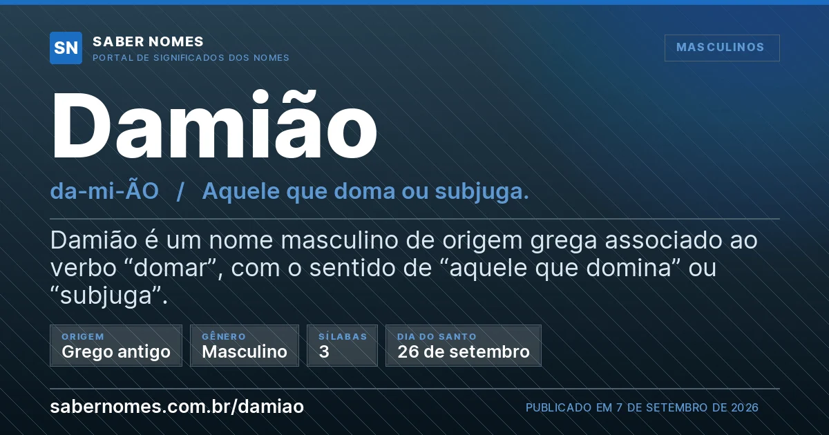 Imagem com o significado do nome Damião