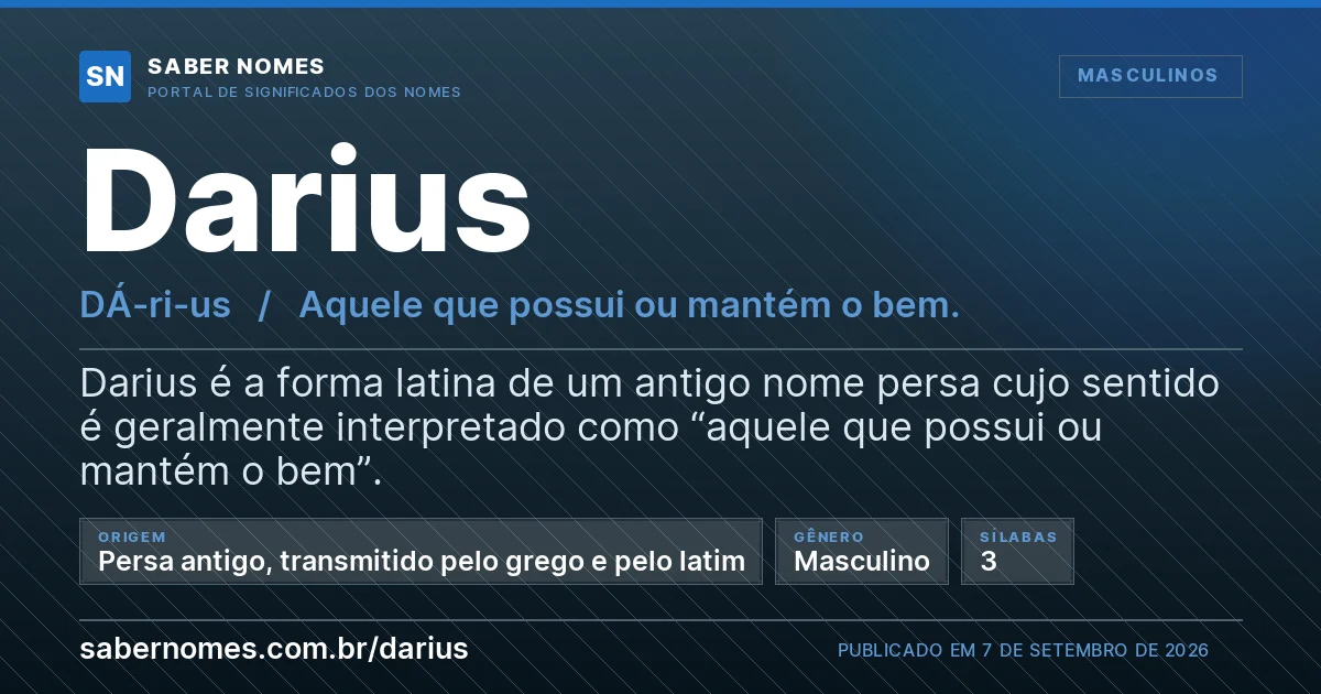 Imagem com o significado do nome Darius