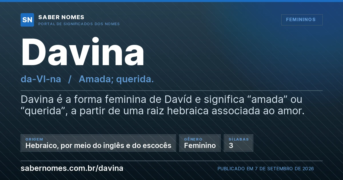 Imagem com o significado do nome Davina
