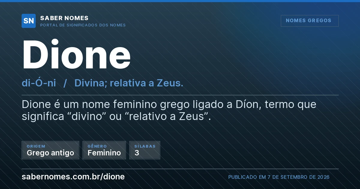 Imagem com o significado do nome Dione