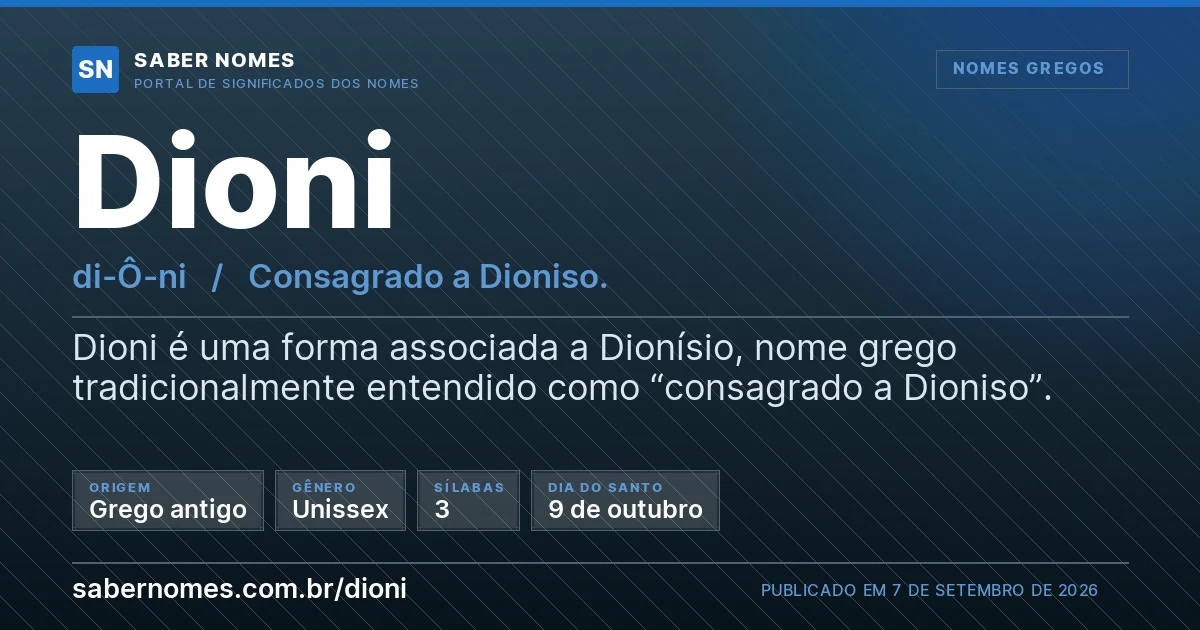 Imagem com o significado do nome Dioni
