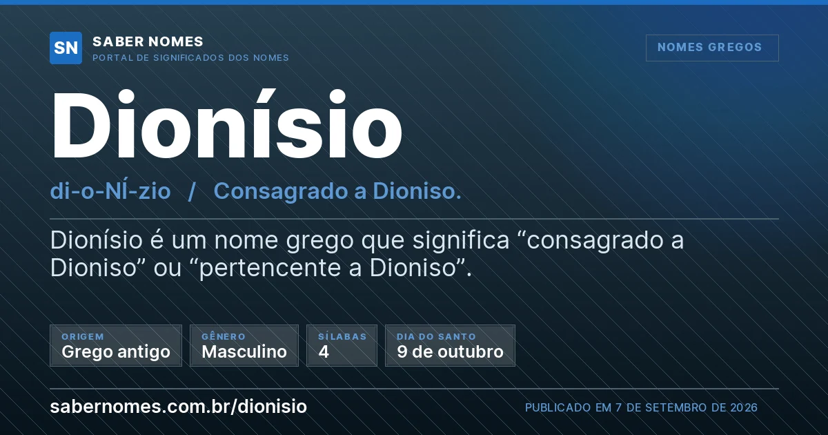 Imagem com o significado do nome Dionísio