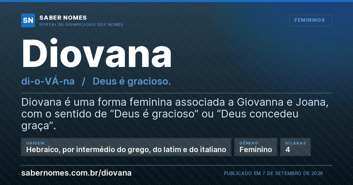 Imagem com o significado do nome Diovana