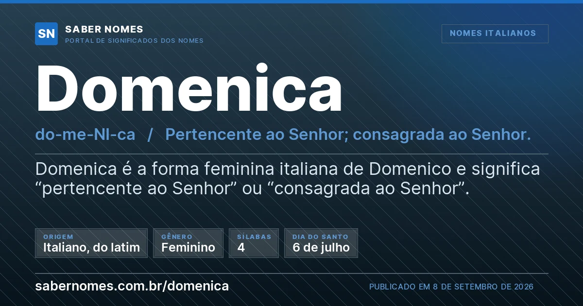 Imagem com o significado do nome Domenica