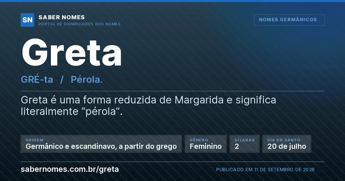 Imagem com o significado do nome Greta