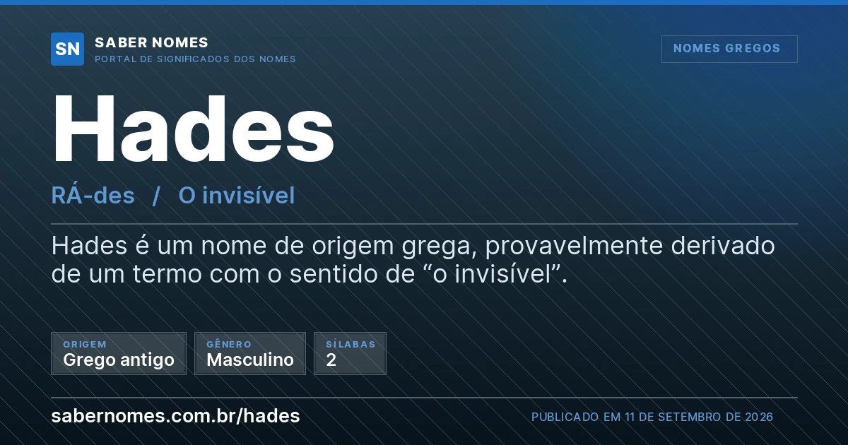 Imagem com o significado do nome Hades