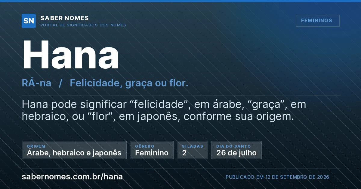 Imagem com o significado do nome Hana
