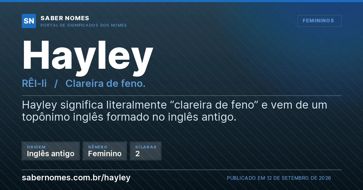 Imagem com o significado do nome Hayley