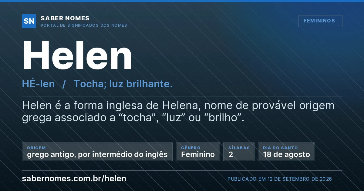 Imagem com o significado do nome Helen