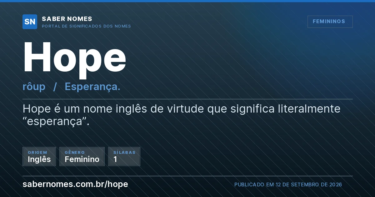Imagem com o significado do nome Hope