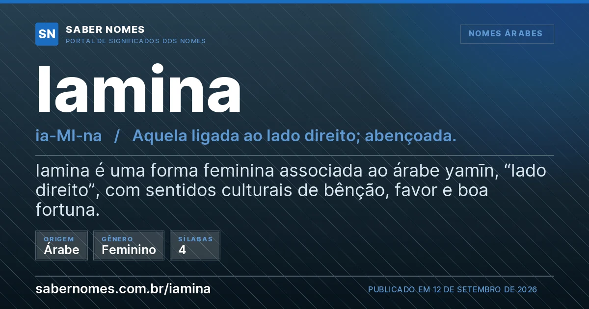 Imagem com o significado do nome Iamina