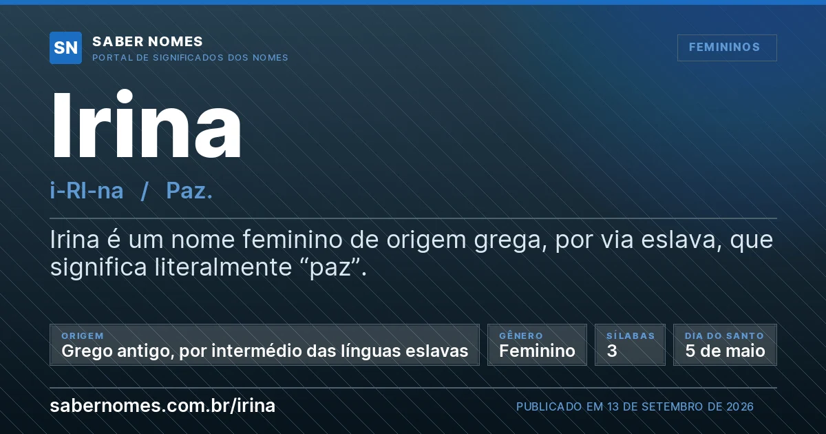 Imagem com o significado do nome Irina