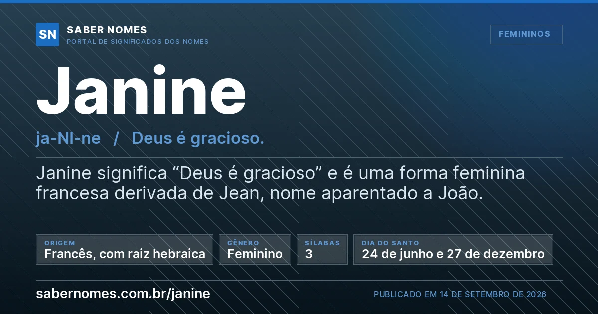 Imagem com o significado do nome Janine