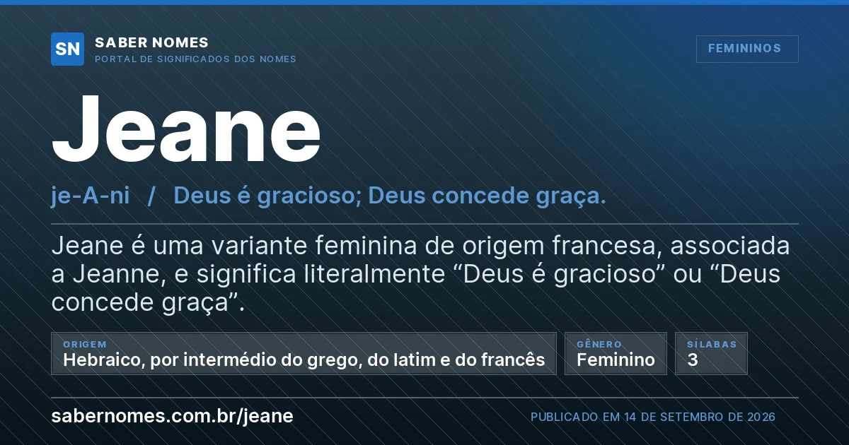 Imagem com o significado do nome Jeane