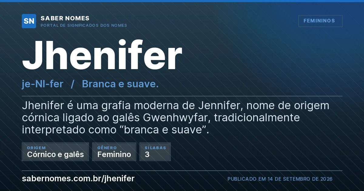 Imagem com o significado do nome Jhenifer