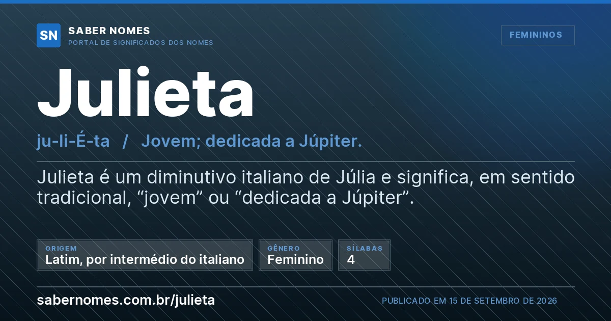 Imagem com o significado do nome Julieta