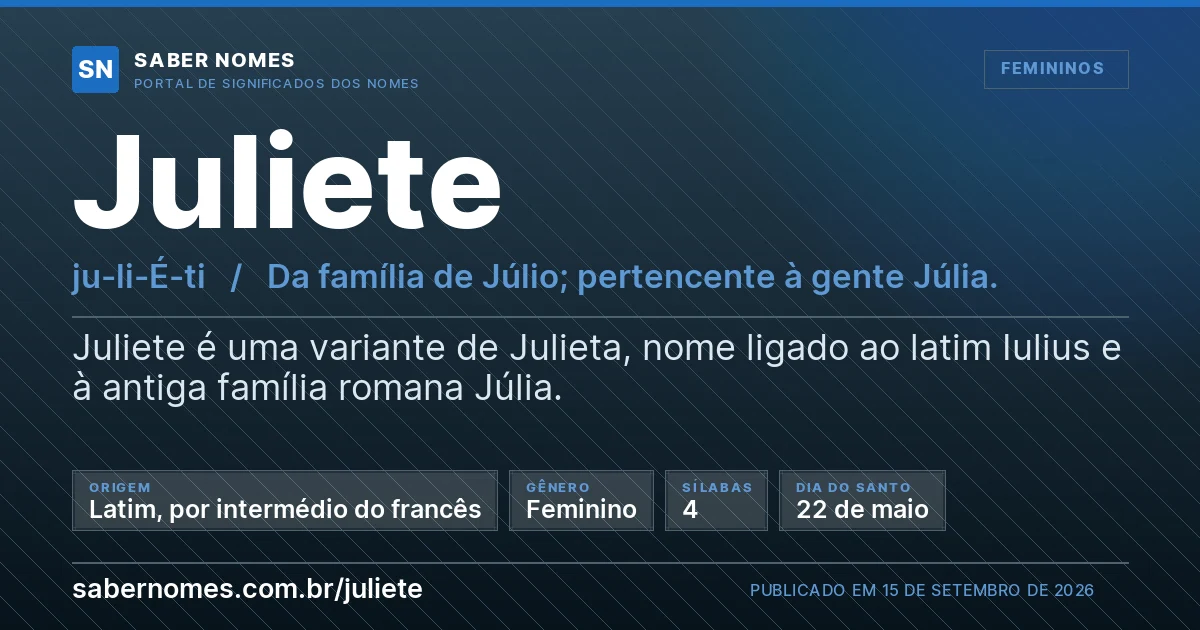 Imagem com o significado do nome Juliete