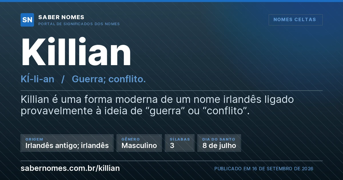 Imagem com o significado do nome Killian