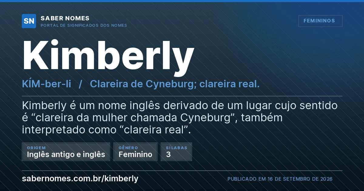 Imagem com o significado do nome Kimberly