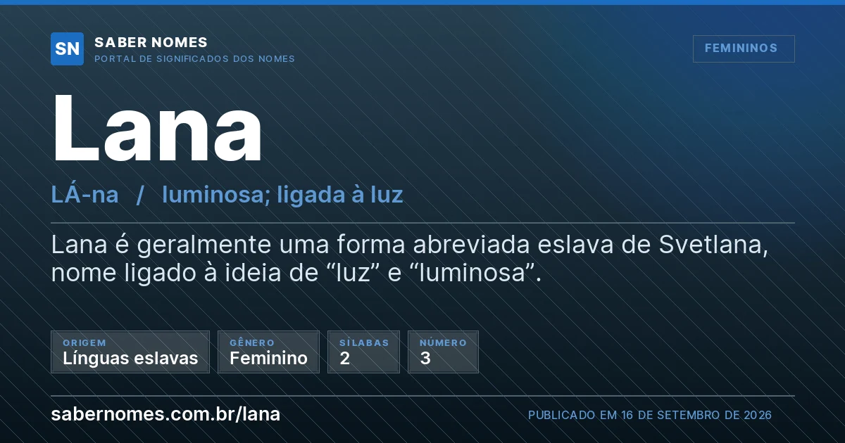 Imagem com o significado do nome Lana