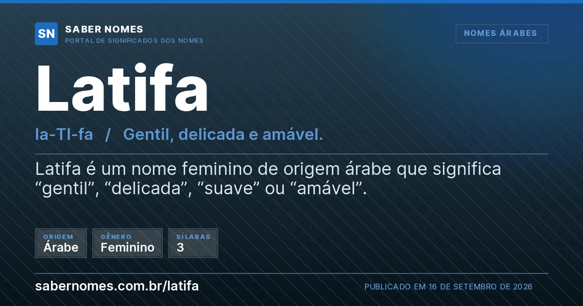Imagem com o significado do nome Latifa