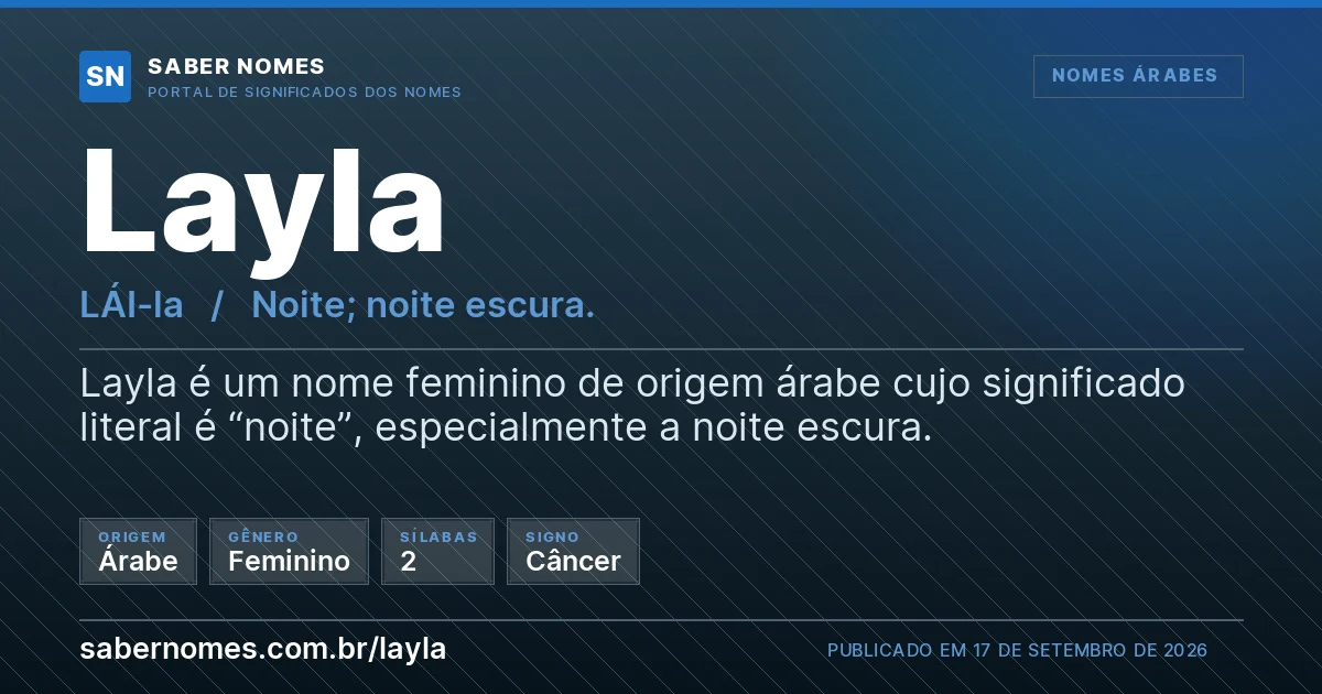 Imagem com o significado do nome Layla