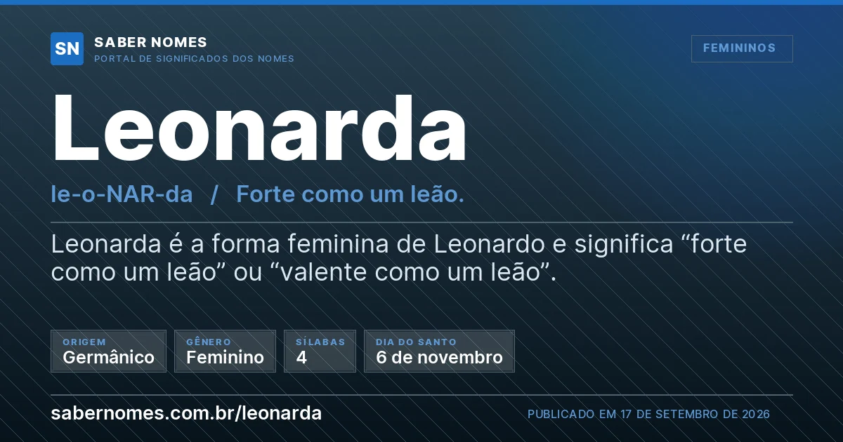 Imagem com o significado do nome Leonarda